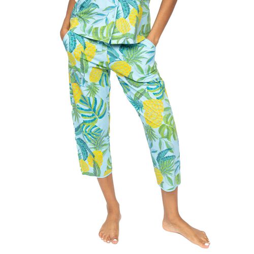 Cyberjammies Light Blue Pineapple Printed Jersey Cropped Pyjama Bottoms